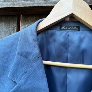 48L Monsieur Adolfo Blue Corduroy Blazer Suit Jacket